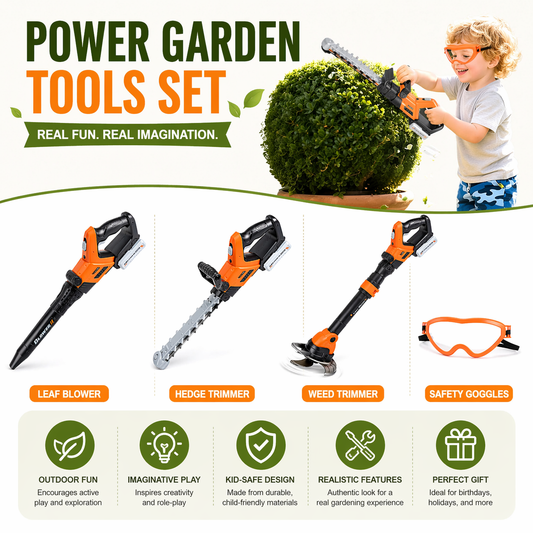 3-in-1 Kids Garden Tool Set – Leaf Blower, Weed Trimmer & Hedge Trimmer with Lights & Sounds