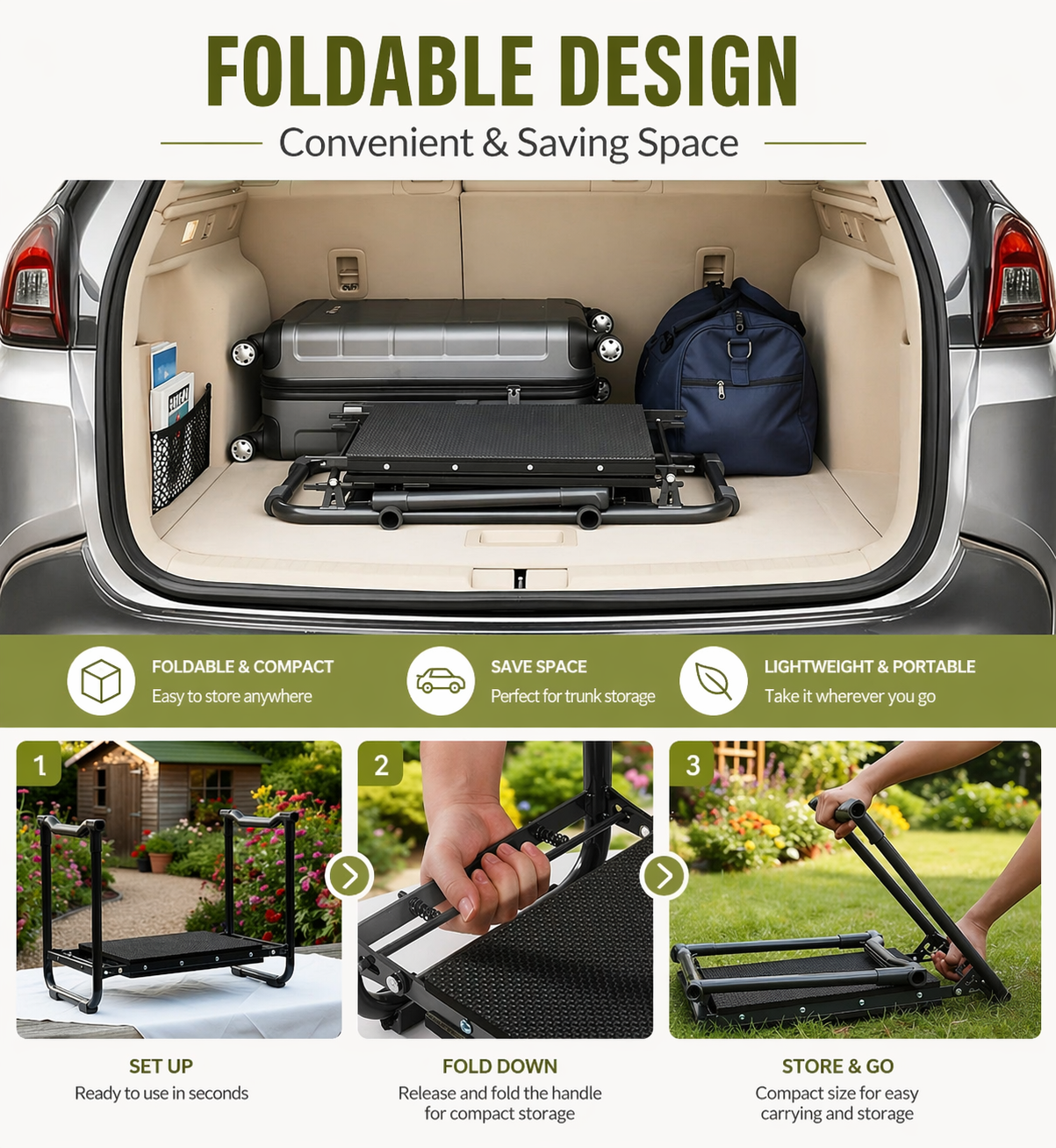 Folding Garden Kneeler & Seat – Heavy-Duty Frame with Tool Pouches