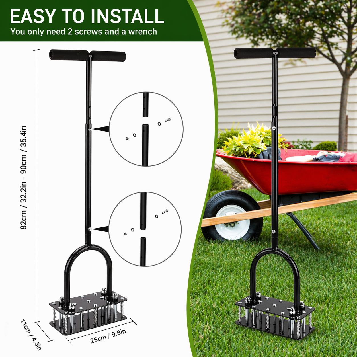 Manual Lawn Aerator Tool – 15 Steel Spikes, Adjustable Height