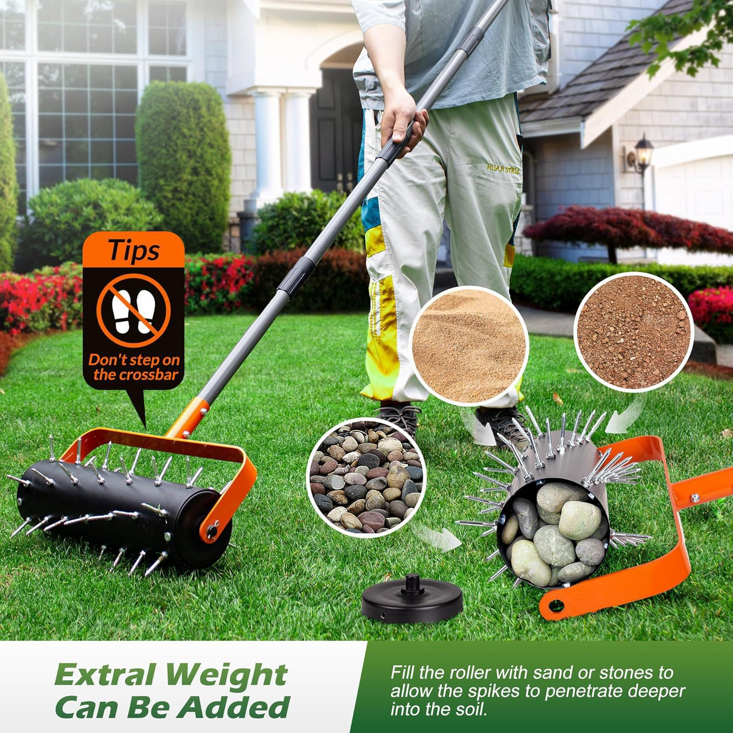 Rolling Lawn Aerator (15-Inch) – Heavy Duty Rolling Spike Aerator Tool