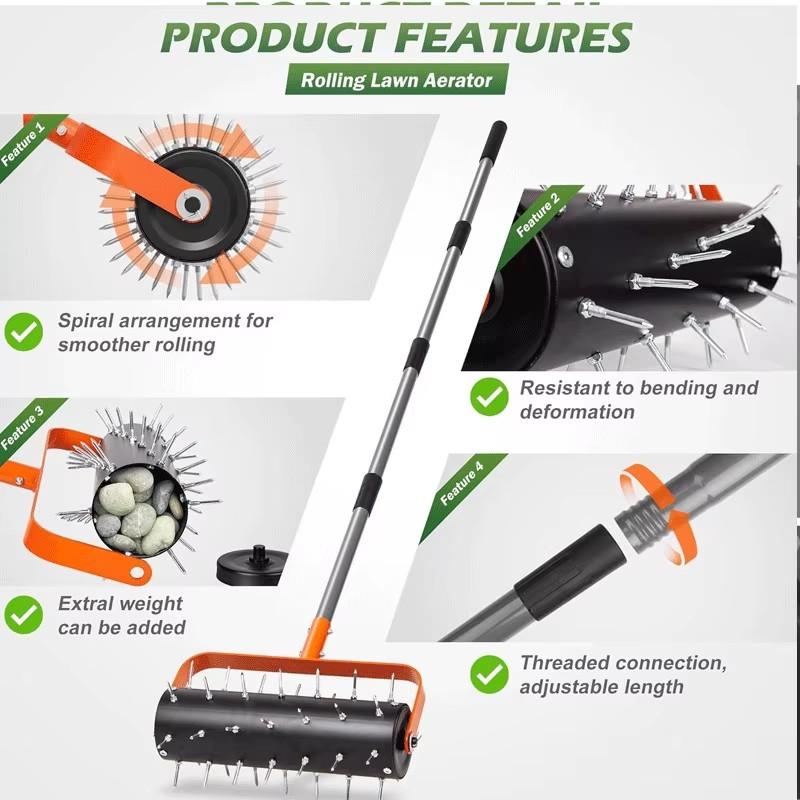 Rolling Lawn Aerator (15-Inch) – Heavy Duty Rolling Spike Aerator Tool