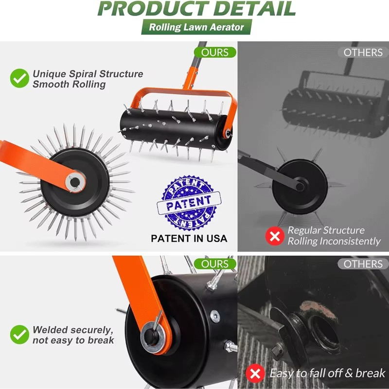 Rolling Lawn Aerator (15-Inch) – Heavy Duty Rolling Spike Aerator Tool