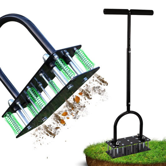 Manual Lawn Aerator Tool – 15 Steel Spikes, Adjustable Height