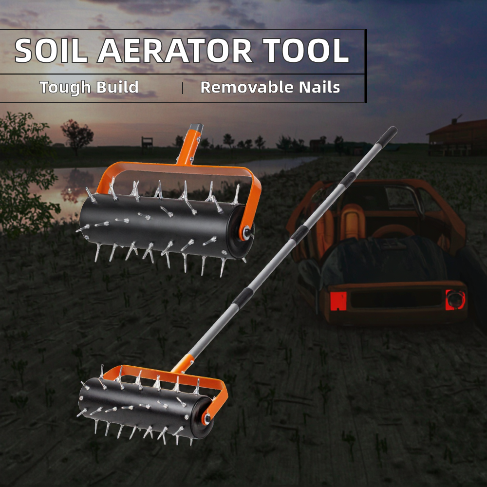 Rolling Lawn Aerator (15-Inch) – Heavy Duty Rolling Spike Aerator Tool
